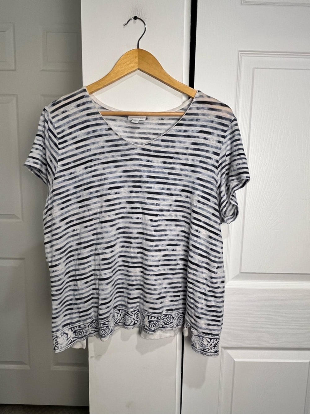 J. Jill Love Linen Knit Tee Short Sleeve Top Coastal Beach Striped Shirt XL